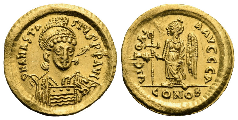 Anastasius I, 491-518. Solidus (Gold, 19.35 mm, 4.49 g) Constantinopolis, 1st of...