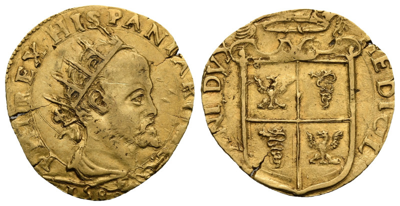 Italy. Milano. Filippo II di Spagna, 1556-1598. Doppia 1588 (Gold, 23.34 mm, 6.5...