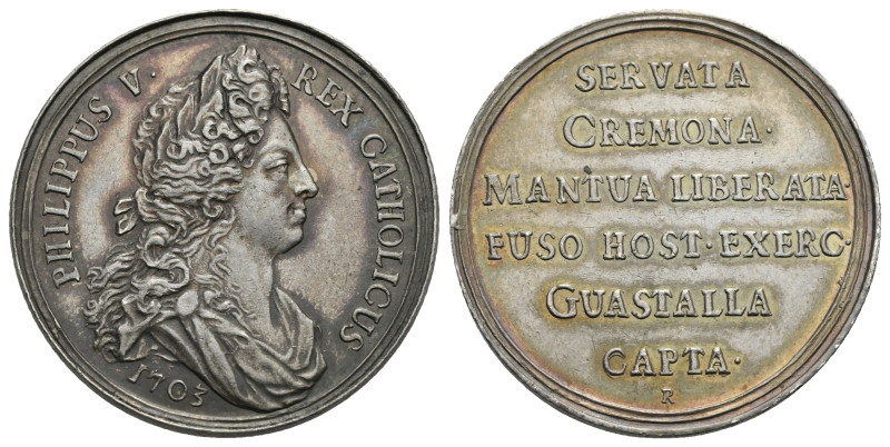 Italy. Philip V of Spain, 1700-1724. Medal 1703 (Silver, 31.28 mm, 8.65 g). By R...