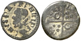 1627. Felipe IV. Barcelona. 1 diner. (Cal. 1241) (Cru.C.G. 4422e). 0,92 g. Rara. BC+.