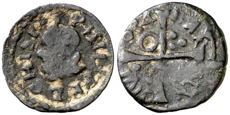 1634. Felipe IV. Barcelona. 1 diner. (Cal. 1246) (Cru.C.G. 4422l). 0,70 g. MBC-/...
