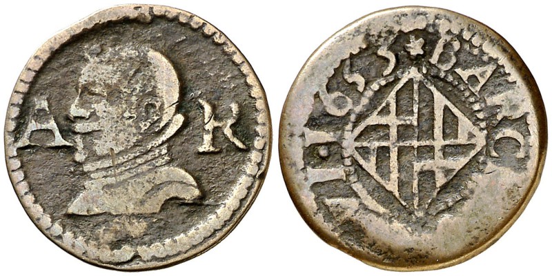 1653. Felipe IV. Barcelona. 1 ardit. (Cal. 1235) (Cru.C.G. 4421). 1,69 g. Ex Col...