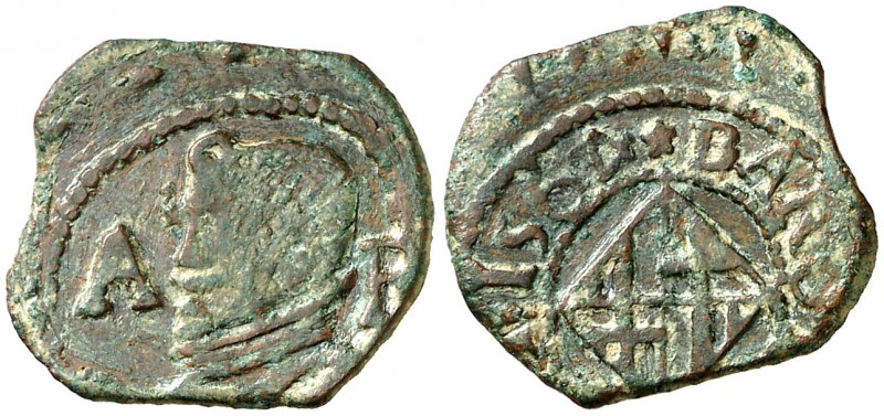 1564 (sic). Felipe IV. Barcelona. 1 ardit. 1,63 g. Falsa de época de fecha impos...
