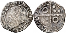 1632. Felipe IV. Barcelona. 1 croat. (Cal. 967) (Cru.C.G. 4413a). 2,76 g. Busto de Felipe II. Rayitas. Rara. BC+.