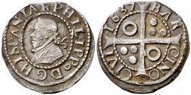 1637. Felipe IV. Barcelona. 1 croat. (Cal. 978) (Cru.C.G. 4411a). 3,27 g. Buen ejemplar. Ex Áureo 29/10/1992, nº 271. MBC+.