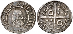1638. Felipe IV. Barcelona. 1 croat. (Cal. 980) (Cru.C.G. 4414h). 2,42 g. Ex Áureo 28/09/1993, nº 683. MBC-.