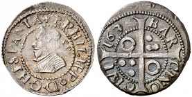 163/4 (sic). Felipe IV. Barcelona. 1 croat. (Cal. falta) (Badia falta) (Cru.C.G. falta). 3,23 g. Curioso error en la fecha. Última cifra sin acuñar y ...