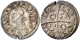 1653. Felipe IV. Barcelona. 1 croat. (Cal. 982) (Cru.C.G. 4414l). 3 g. Mínima grieta. Bella. Ex Áureo 29/09/1992, nº 570. Rara así. EBC.
