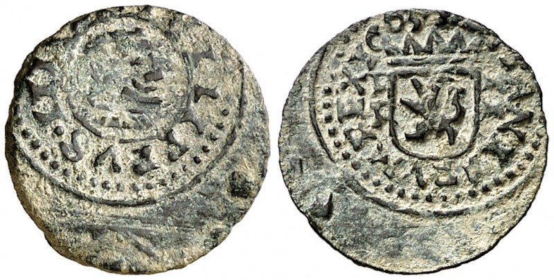 1663. Felipe IV. Burgos. R. 2 maravedís. (Cal. 1280). 0,61 g. Algo descentrada. ...