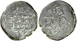 1658. Felipe IV. Burgos. 4 maravedís. (Cal. pág. 370) (J.S. K-6). 6,48 g. Resello de valor IIII sobre 8 maravedís (1603-1626), con resello anterior de...