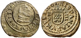 1663. Felipe IV. Burgos. R. 4 maravedís. (Cal. 1270). 1,46 g. Anverso descentrado. Buen ejemplar. MBC+.