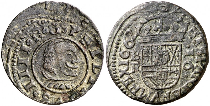 1662. Felipe IV. Burgos. R. 16 maravedís. (Cal. 1248). 3,72 g. Algo descentrada....