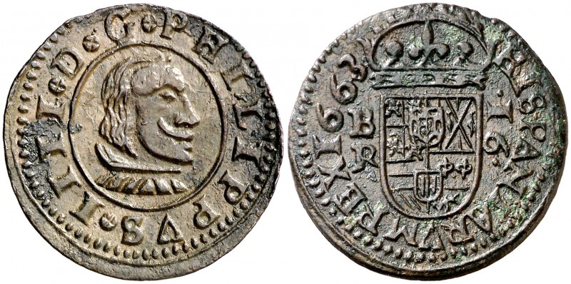 1663. Felipe IV. Burgos. R. 16 maravedís. (Cal. 1249). 3,94 g. Bella. Ex Áureo 3...