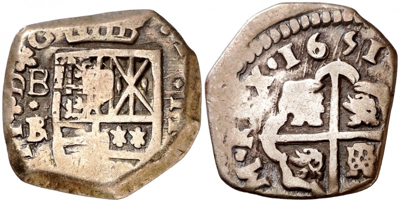 1651. Felipe IV. Burgos. . 2 reales. (Cal. 834). 6,42 g. Extraordinario ejemplar...