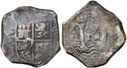 1655. Felipe IV. Cartagena de Indias. S. 8 reales. (Cal. 258, indica "rarísima", sin precio) (Restrepo M48-2). 26,20 g. Oxidaciones. Ex UBS 27/01/1994...