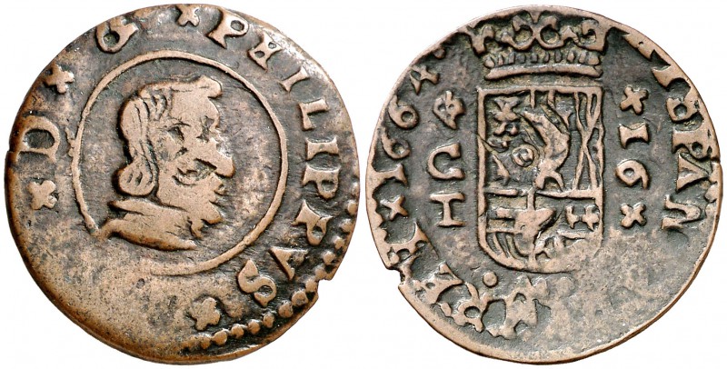 1664. Felipe IV. Córdoba. TM. 16 maravedís. (J.S. pág. 384). 4 g. Falsa de época...