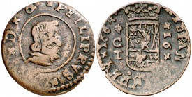 1664. Felipe IV. Córdoba. TM. 16 maravedís. (J.S. pág. 384). 4 g. Falsa de época. MBC-.