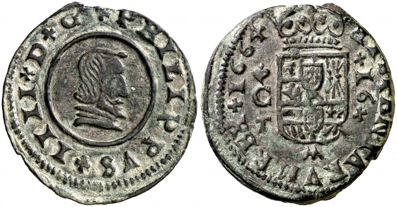 1664. Felipe IV. Córdoba. TC. 16 maravedís. (Cal. 1286). 4,11 g. Pátina verde. B...