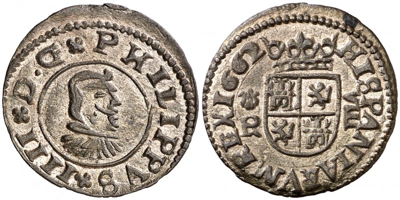 1662. Felipe IV. Coruña. R. 8 maravedís. (Cal. 1304). 1,98 g. Bella. Brillo orig...