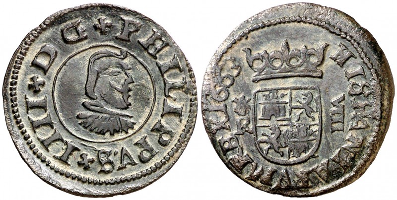 1663. Felipe IV. Coruña. R. 8 maravedís. (Cal. 1305). 2 g. Buen ejemplar. MBC+....