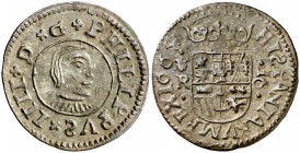 1664/3. Felipe IV. Coruña. R. 16 maravedís. (Cal. 1302 var) (J.S. falta). 3,82 g. Escasa. EBC-.