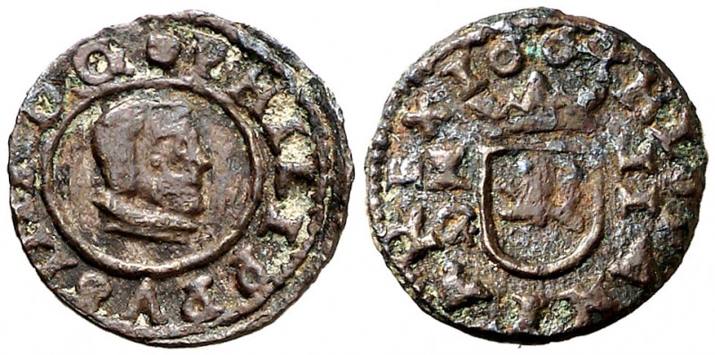 1664. Felipe IV. Cuenca. . 2 maravedís. (Cal. 1349). 0,66 g. Ex Áureo 05/04/1995...