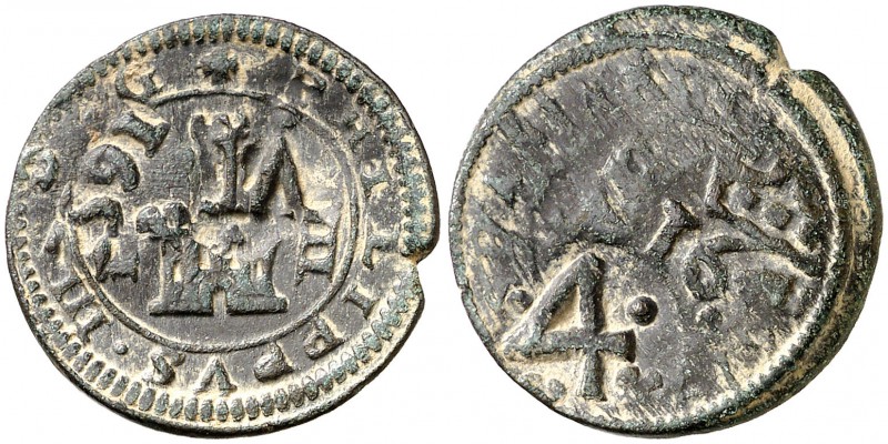 1652. Felipe IV. Cuenca. (Cal. pág. 370) (J.S. I-23). 2,85 g. Resello de valor 4...