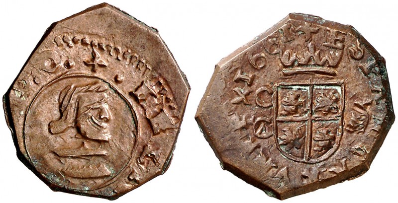 1661. Felipe IV. Cuenca. . 8 maravedís. (J.S. pág. 406). 2,21 g. Falsa de época....