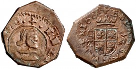 1661. Felipe IV. Cuenca. . 8 maravedís. (J.S. pág. 406). 2,21 g. Falsa de época. Acuñada a martillo. Bella. Rara así. EBC+.