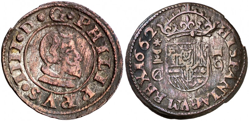 1662. Felipe IV. Cuenca. . 16 maravedís. (Cal. 1317). 4,50 g. Limpiada. Ex Áureo...