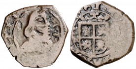 1661. Felipe IV. Granada. N. 8 maravedís. (Cal. 1361). 2,38 g. Acuñada a martillo. Escasa. MBC-.