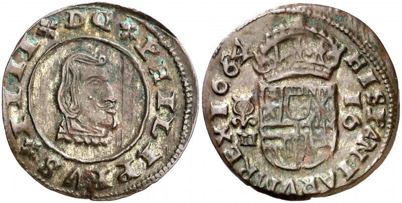 1664. Felipe IV. Granada. N. 16 maravedís. (Cal. 1354). 4,44 g. El segundo 6 de ...