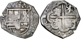 (1651). Felipe IV. Granada. N. 8 reales. (Cal. 260). 27,01 g. Ex Áureo 28/09/1993, nº 712. Muy rara. Sólo conocemos tres ejemplares. MBC.