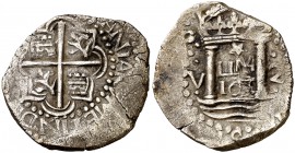 1659. Felipe IV. Lima. V. 2 reales. (Cal. 841). 6,44 g. Ex Ponterio 25/08/1993, nº 510. Rarísima y más así. MBC+.