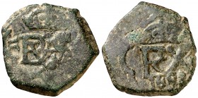 1658. Felipe IV. (Madrid). (Cal. pág. 370) (J.S. K-81). 2,87 g. Resello de valor II sobre cospel recortado o virgen. El resello ocupa toda la moneda. ...