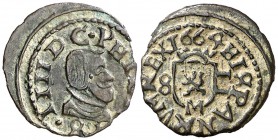 1664. Felipe IV. M (Madrid). S. 2 maravedís. (Cal. 1462) (J.S. M-471b var). 0,47 g. MBC+.