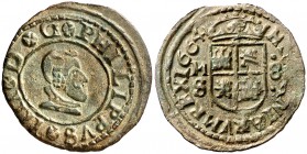 1664. Felipe IV. M (Madrid). S. 8 maravedís. (Cal. 1435). 2,41 g. Pátina verde. Buen ejemplar. MBC+.
