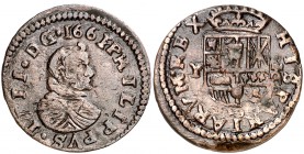 1661. Felipe IV. (Madrid). Y. 16 maravedís. (Cal. 1391) (J.S. M-274). 4,87 g. El segundo 1 de la fecha rectificado sobre una P. MBC.