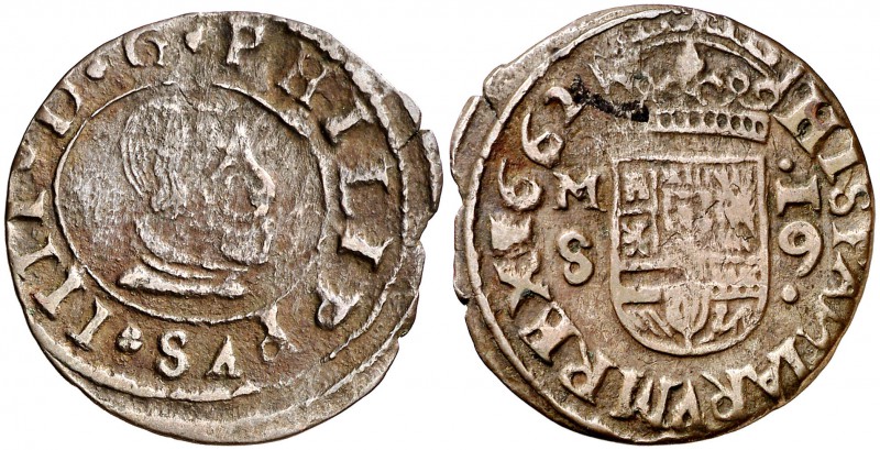 1662. Felipe IV. M (Madrid). S. 16 maravedís. (Cal. 1396) (J.S. M-374). 3,17 g. ...