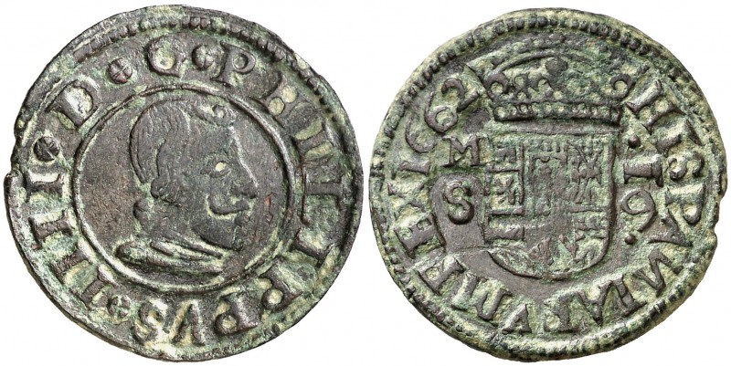 1662. Felipe IV. M (Madrid). S. 16 maravedís. (Cal. 1396) (J.S. M-374). 4,24 g. ...