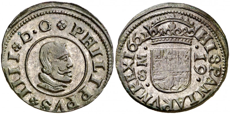 1662. Felipe IV. M (Madrid). S. 16 maravedís. (Cal. 1396 var) (J.S. M-363, sin f...