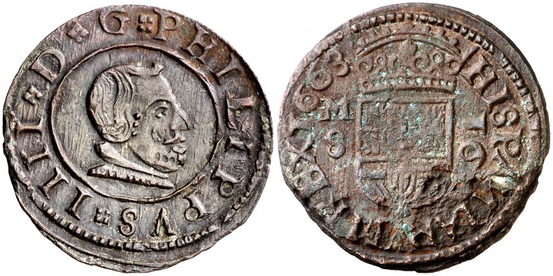 1663. Felipe IV. M (Madrid). S. 16 maravedís. (Cal. 1399) (J.S. M-376 var). 3,85...