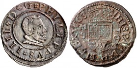 1663. Felipe IV. M (Madrid). S. 16 maravedís. (Cal. 1399) (J.S. M-376 var). 3,85 g. Letra D normal. Oxidaciones en reverso. EBC/MBC.