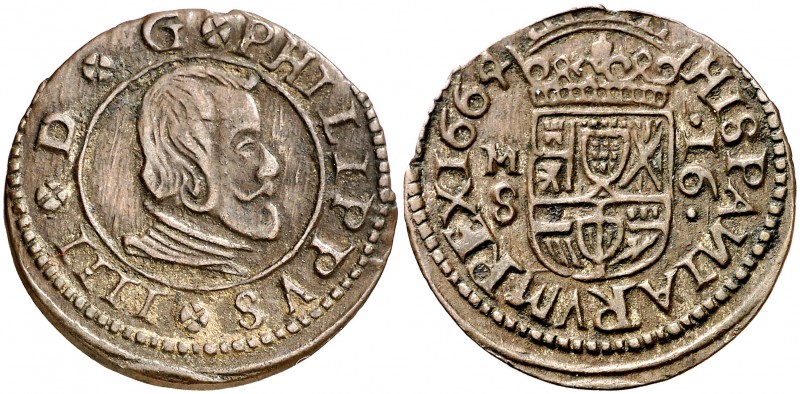 1664. Felipe IV. M (Madrid). S. 16 maravedís. (Cal. 1405) (J.S. M-389). 3,49 g. ...