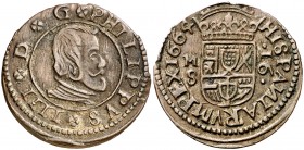 1664. Felipe IV. M (Madrid). S. 16 maravedís. (Cal. 1405) (J.S. M-389). 3,49 g. MBC+.