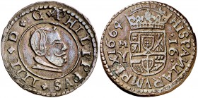 1664. Felipe IV. M (Madrid). Y. 16 maravedís. (Cal. 1406). 4,40 g. Pátina marrón. MBC+.