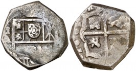 1662. Felipe IV. (Madrid). A. 2 reales. (Cal. falta). 6,55 g. Ex Áureo 28/09/1995, nº 694. Muy rara. ¿Única conocida? BC.