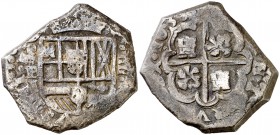 1639. Felipe IV. (Madrid). BI. 4 reales. (Cal. 668). 13,38 g. Ex Áureo 28/09/1993, nº 702. Muy rara. BC+.