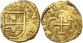 1629/8. Felipe IV. (Madrid). V. 4 escudos. (Cal. 86) (Tauler 32, mismo ejemplar). 13,37 g. Ceca y ensayador parcialmente visibles por acuñación algo d...