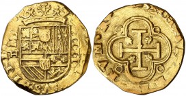 1633. Felipe IV. (Madrid). H. 4 escudos. (Cal. falta) (Tauler 34b, mismo ejemplar). 13,57 g. Ex Áureo 28/10/1993, nº 258. Rarísima. ¿Única conocida? E...